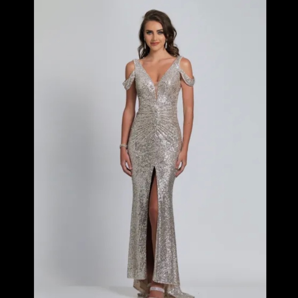 Sparkly Sequin Gown In Silver - Size 3/4 - image 1